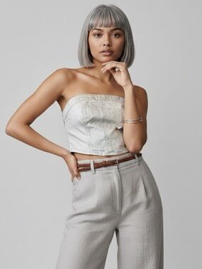 Zara Metallic Silver-White
Strapless Denim Bustier Top, S, EUC